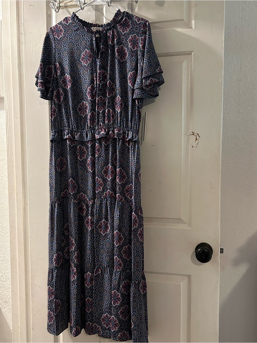 Nanette Lepore Navy Maxi Dress with Pink Floral Motif